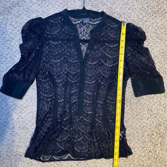 Armani Exchange Lace Blouse - Sheer, Button Up, Short Sleeve - Small - Picture 7 of 13